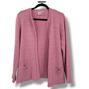 D'Allaird's Vintage Knit Cardigan Womens Open Front Pink Pockets‎ Acrylic Nylon